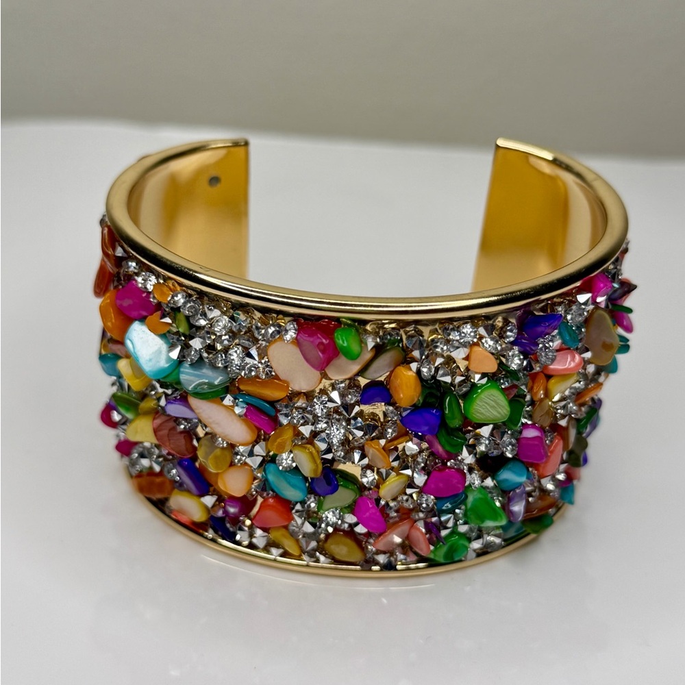 Multicolor Cuff Bracelet Wide Statement Bangle Rh… - image 3